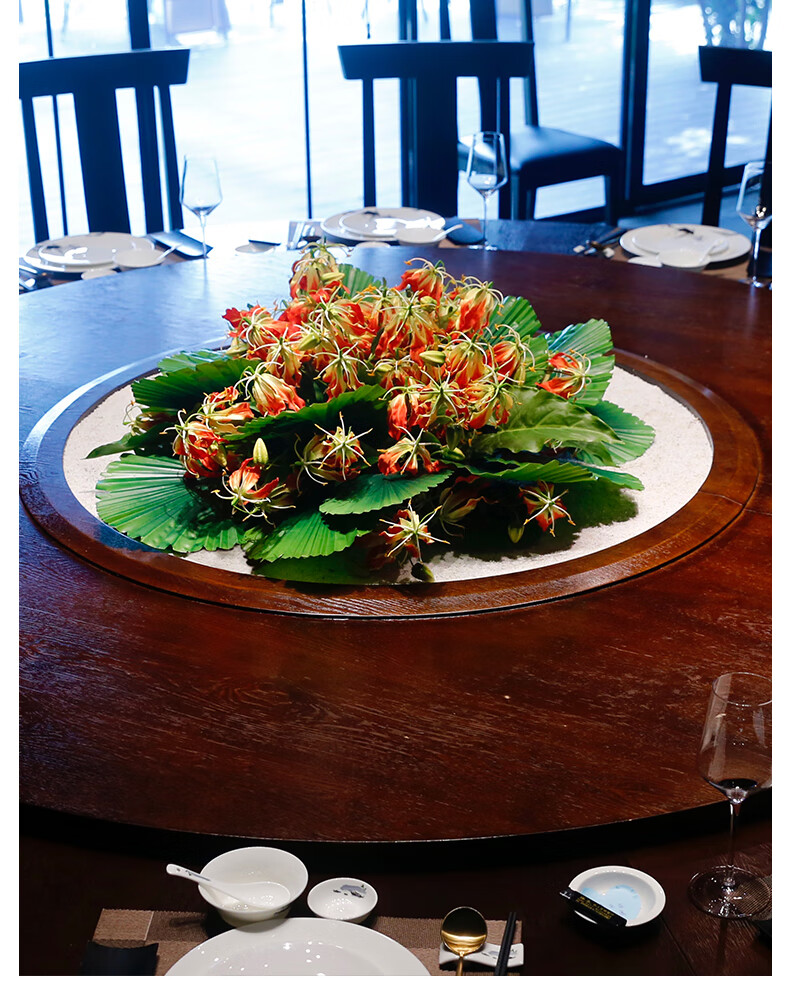 野派中式餐桌花摆花圆桌装饰花艺摆件酒店餐厅转盘桌面假花仿真花摆设