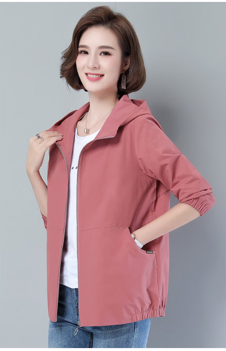 短外套女春秋2021新款女式夹克衫时尚休闲连帽韩版长袖开衫拉链衫中年