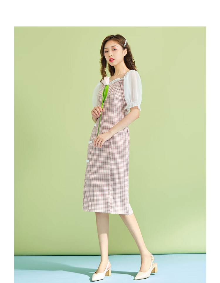 ief/爱依服连衣裙女2020夏季新款时尚复古民国风格子改良版旗袍裙1403