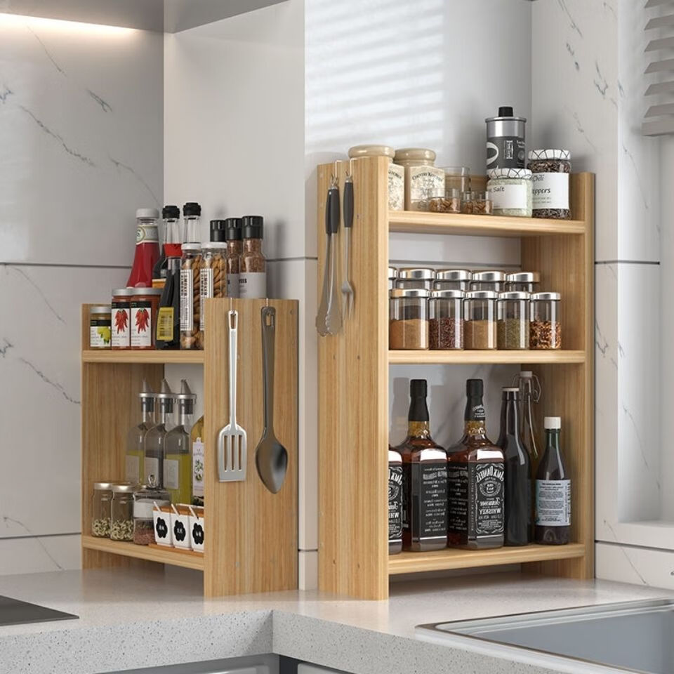 实木厨房台面调料架转角小窄架多层灶台置物架油盐酱醋调味收纳架 35