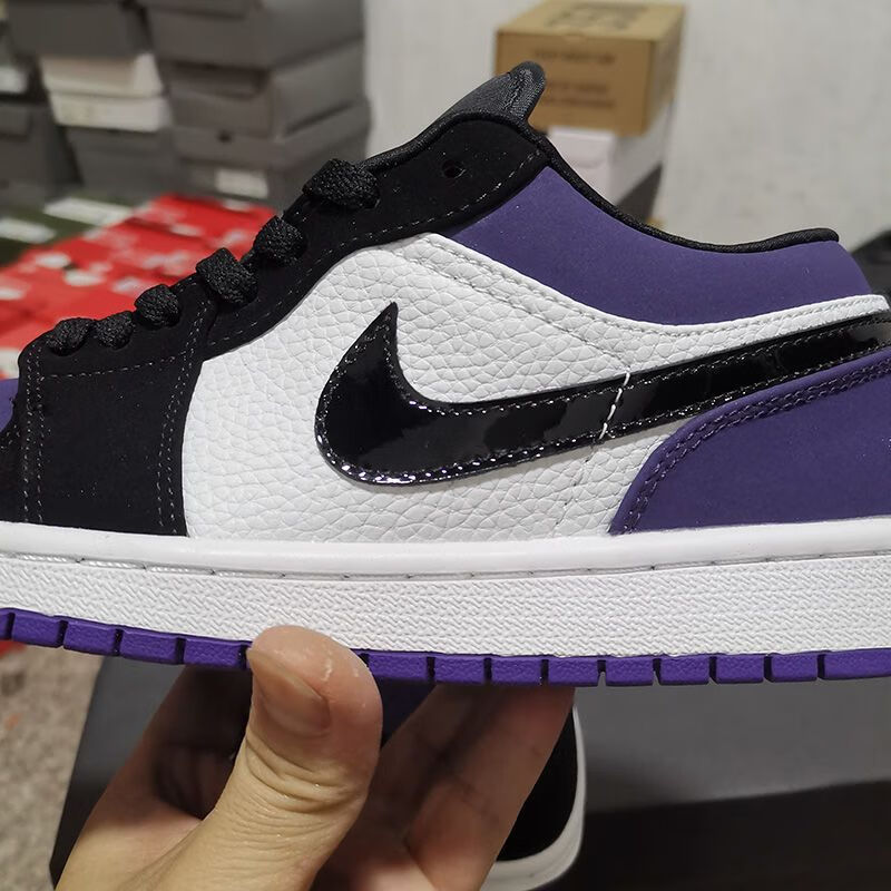 【官方旗舰】乔1黑紫脚趾 aj1低帮黑紫脚趾内置气垫 头层皮刷胶休闲