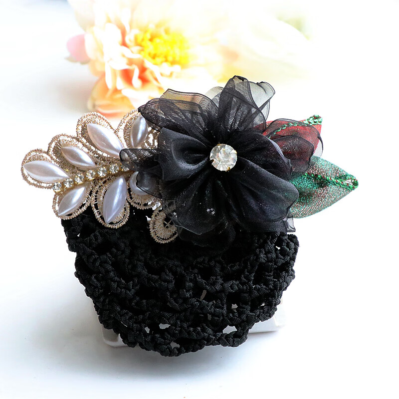 希子后脑勺发夹盘发头花花朵头饰职业头花高档带发网兜扎头发卡子弹簧