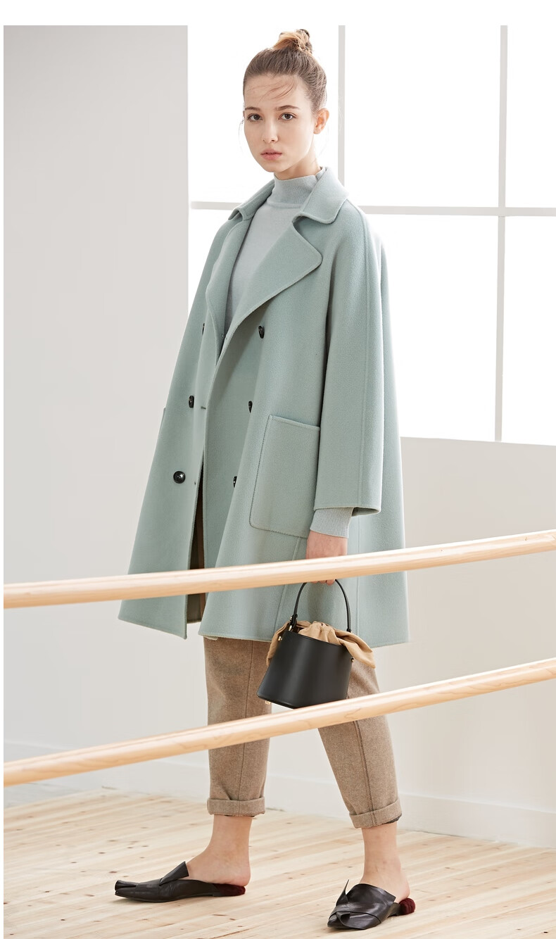婉甸泡沫浅水绿双面呢料大衣2020冬新品女装双面呢大衣1194c15740