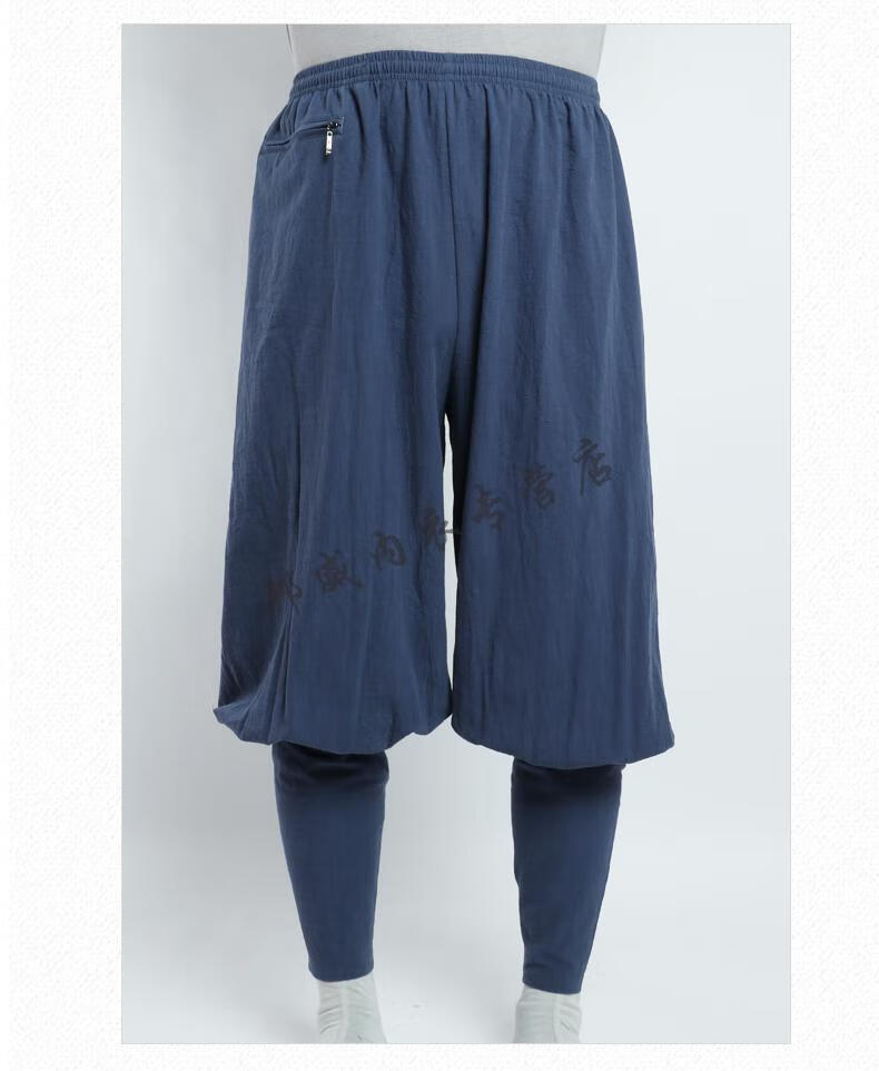 夏季棉麻免绑腿僧裤拉链收脚出家师父短褂裤和尚服僧衣男女僧袍裤 中