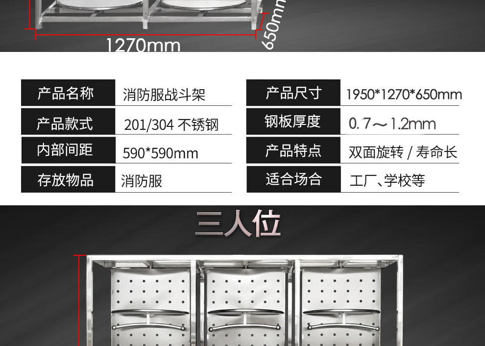 佳倩 不锈钢消防战斗服架消防队衣帽架可旋转救援服架子不锈钢快速