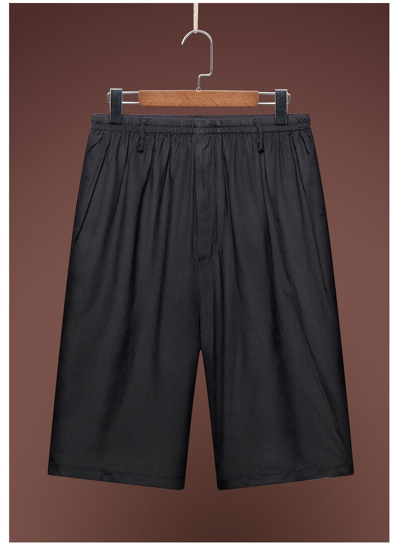 蓝吉奥 真丝裤子男夏季薄款松紧腰短裤五分裤桑蚕丝绸缎男裤中式男裤