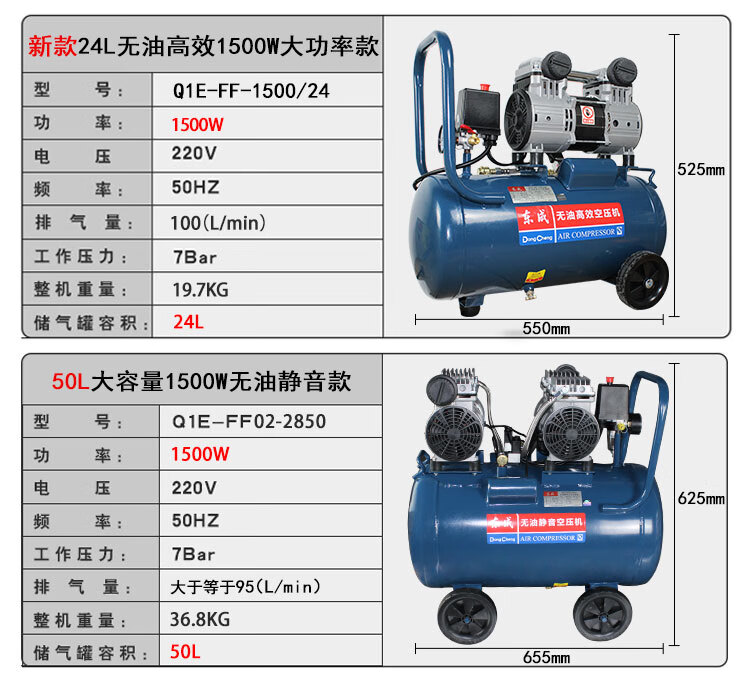 空压机无油空气压缩机220v小型充气钉枪木工喷漆东城有油机ff3035f1