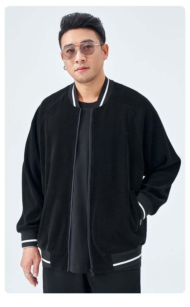 半墨半墨大码男装加肥加大棒球服宽松2022春季肥佬胖子撞色夹克潮mwtc