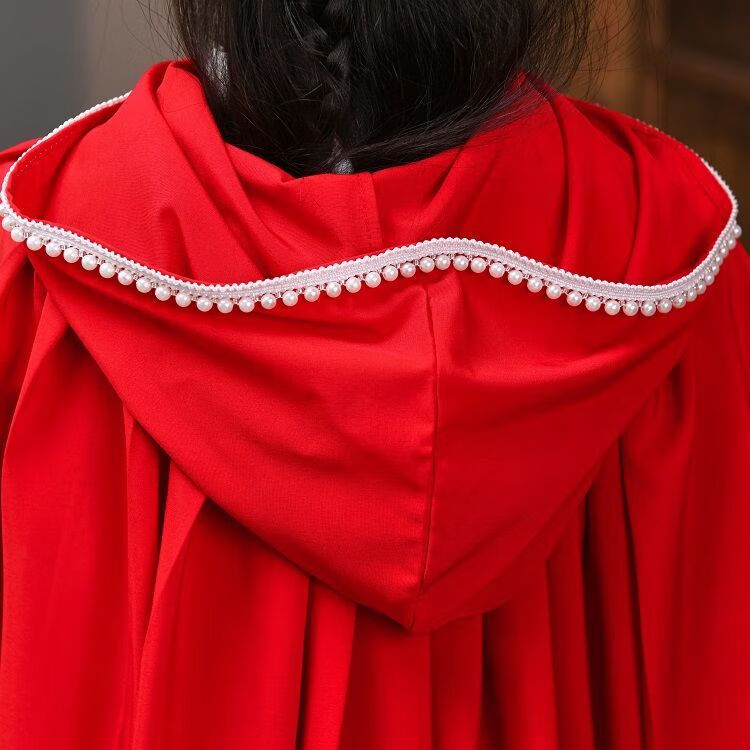 儒芳新品小红帽的披风女孩红色披风儿童斗篷写真拍照披肩万圣节小红帽