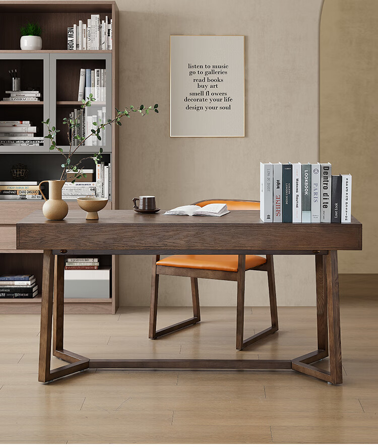 费洛森白蜡木书桌轻奢现代全实木简约书桌带抽屉书房书法桌书桌书椅