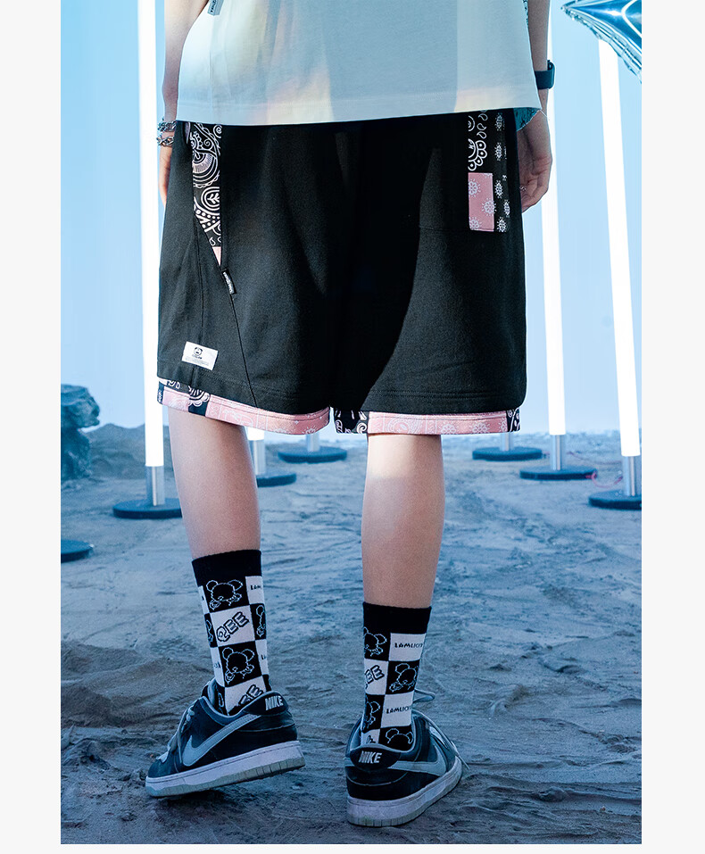 天龙致尊denon supreme短裤男女潮牌腰果花拼接联名款oversize宽松大