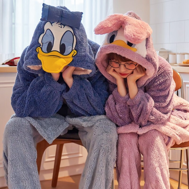 玉桂狗秋冬睡衣黛西卡通睡衣女秋冬季珊瑚绒浴袍情侣玉桂狗迪士尼