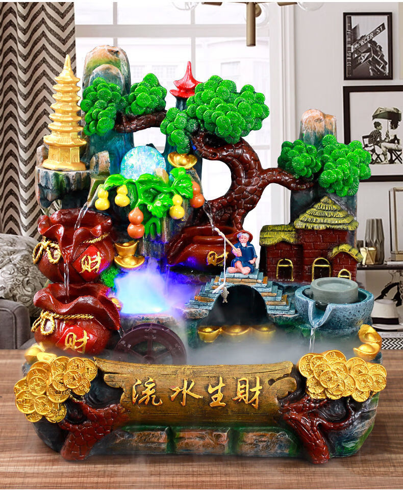 假山流水喷泉生财摆件鱼缸风水轮流转招财新店开业礼品礼装饰品1927无