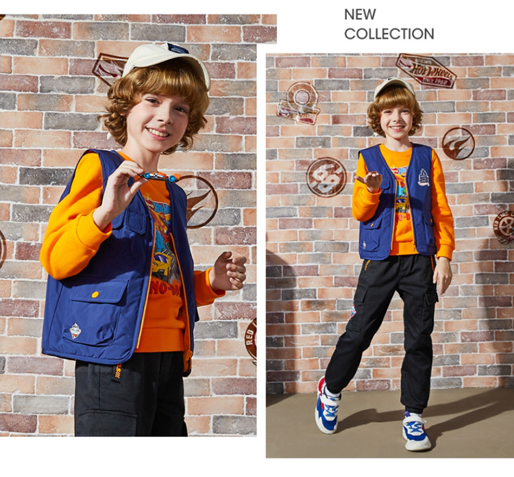 baleno班尼路童装秋季新款男童风火轮工装保暖背心外套棉服洋气百搭