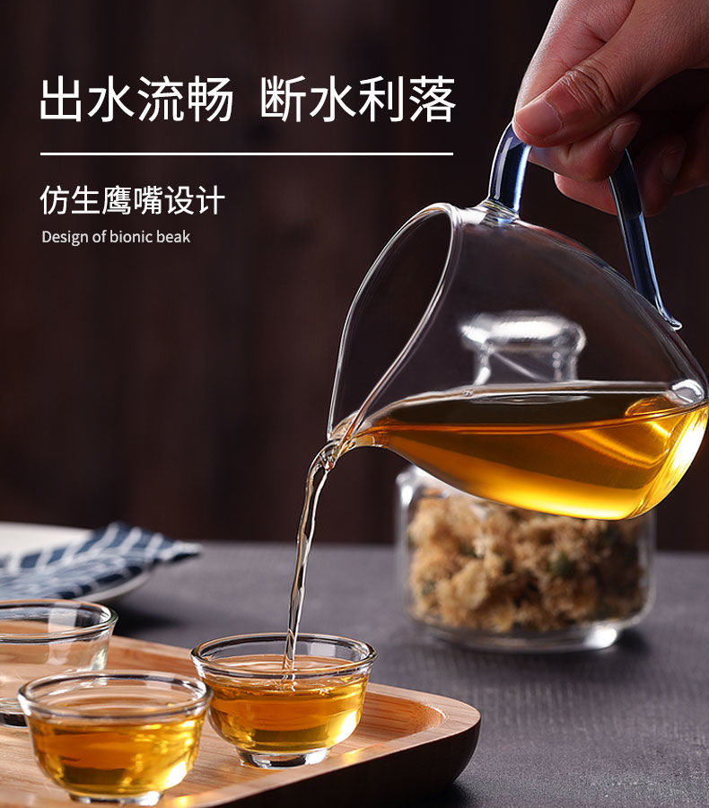 公道杯加厚玻璃耐热过滤功夫茶具配件茶海分茶器茶漏套装 蓝色把手350ML【加厚玻璃】
