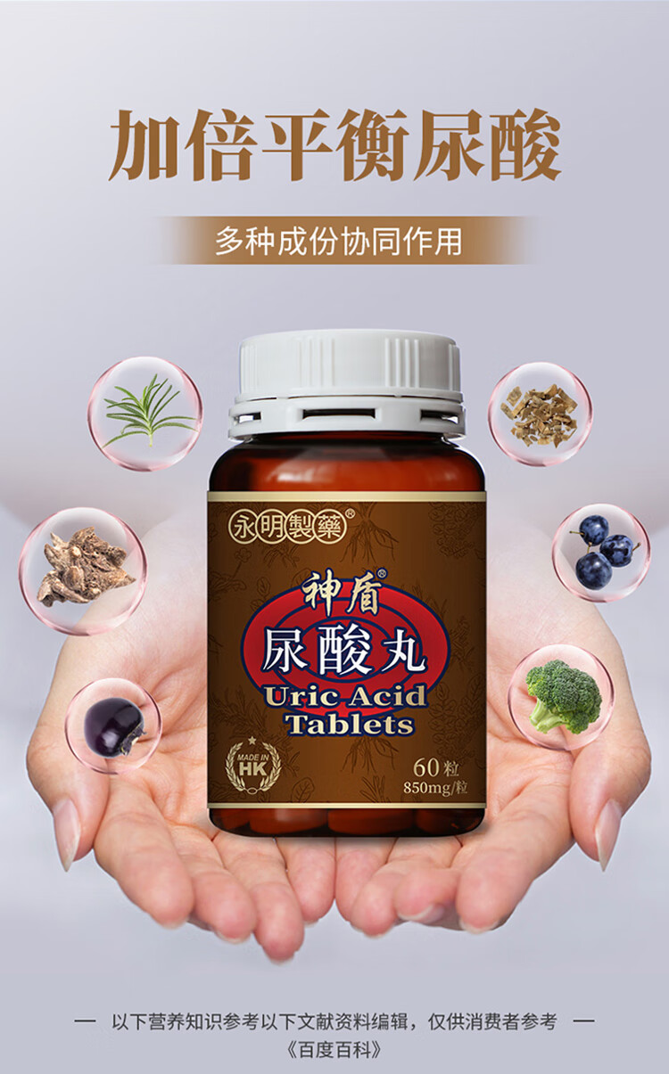 香港设计廊永明制药神盾尿酸丸60粒降1尿酸药缓和痛风关节痛调低尿酸
