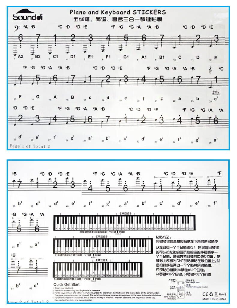 36琴键贴纸对照表图片