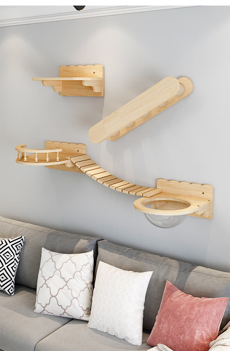 搭啵兔猫爬架墙壁式墙面跳台室内太空舱壁挂猫咪爬梯猫抓柱实木猫窝