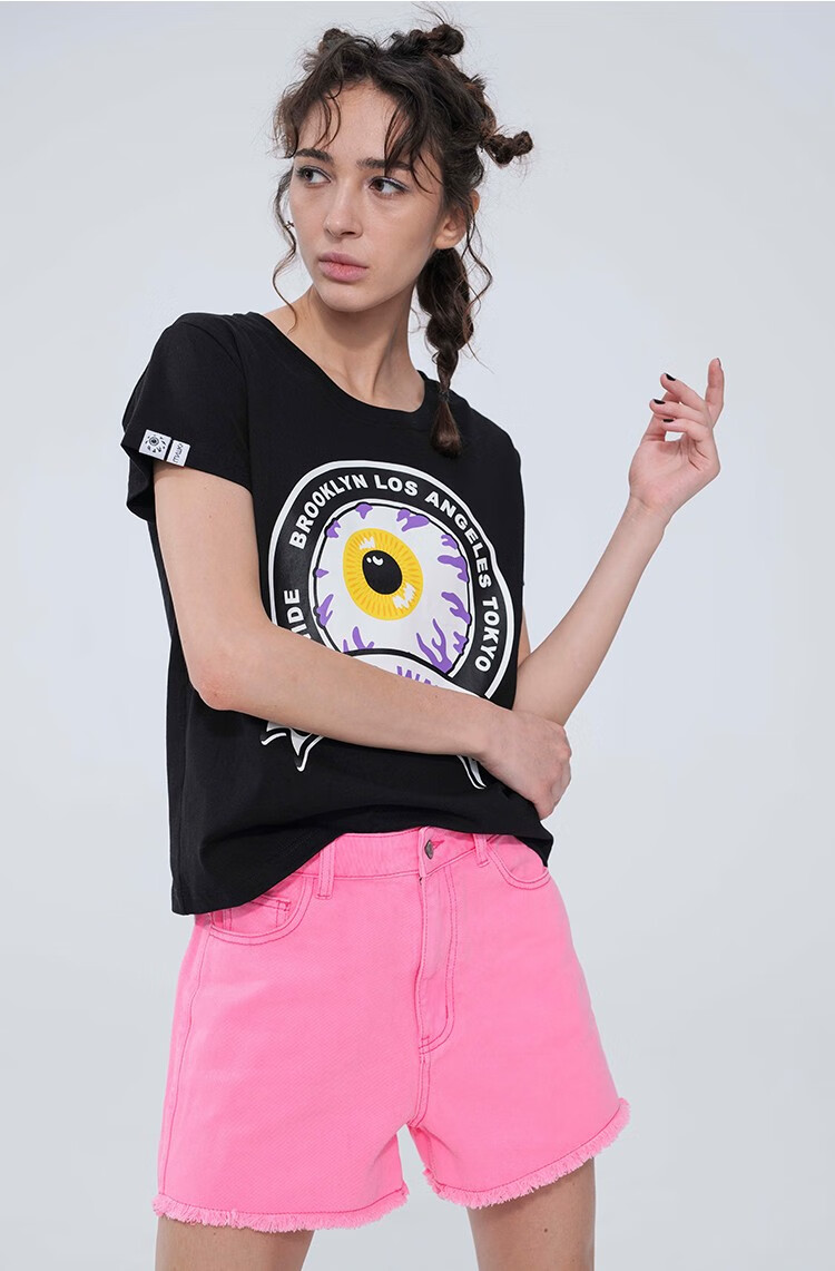 mishkanyc大眼球圆领印花t恤女款宽松印花体恤20ss春夏新品黑色l