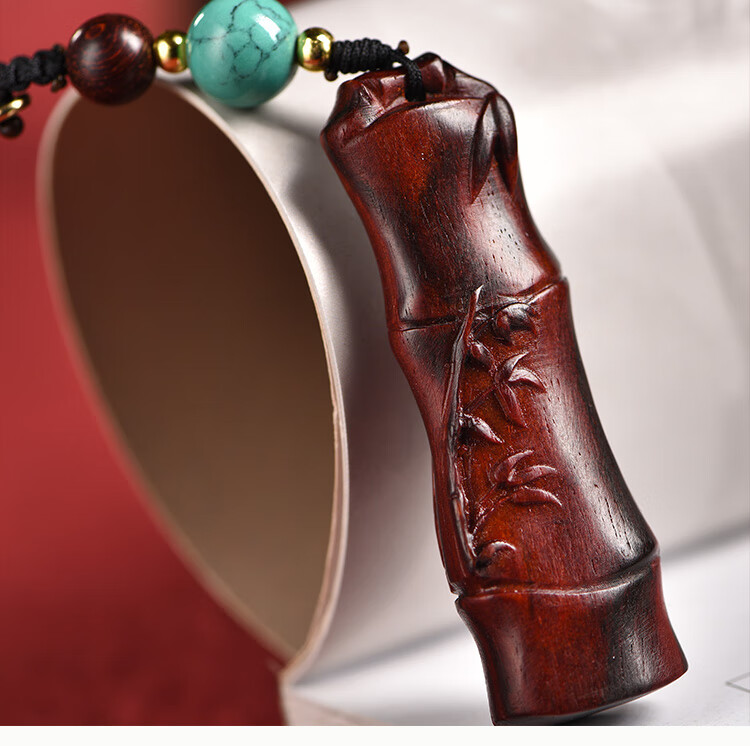 浅泰印度小叶紫檀竹报平安吊坠木雕手工竹节子钥匙扣挂件节节高手把件