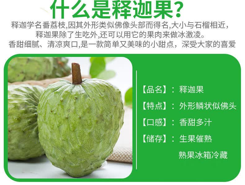 (尝鲜)净重3斤中果(约6-7个) 五度以下拍(保温箱)释迦果【图片 价格