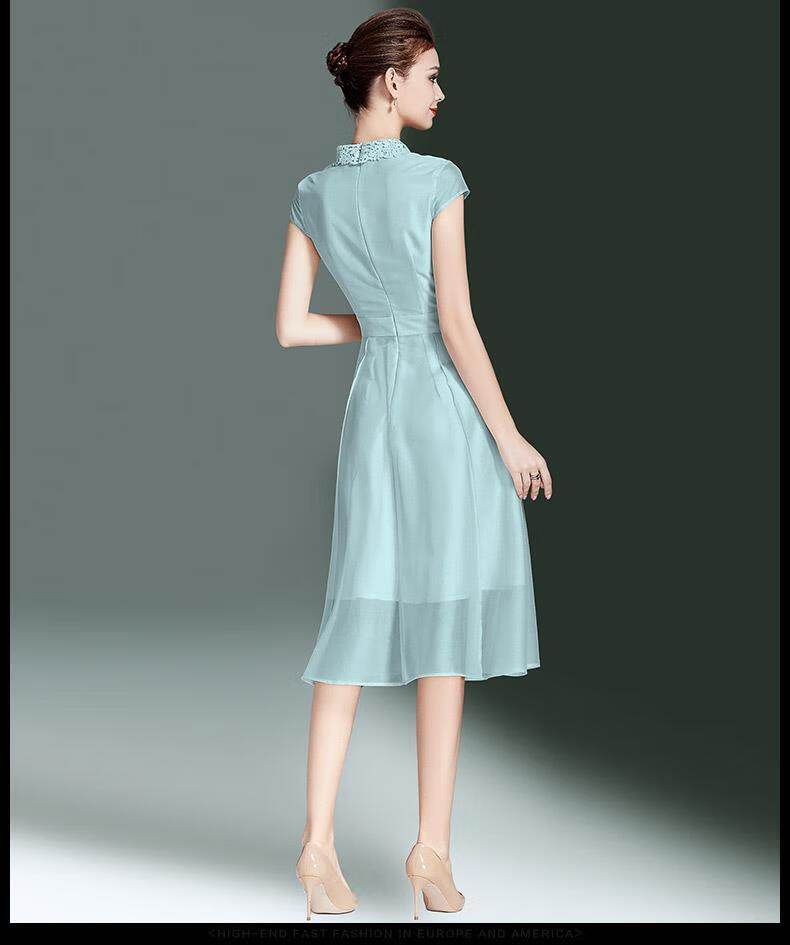 新款uu衣柜气质减龄连衣裙女夏名媛修身网纱中长款浅蓝色xl120130斤