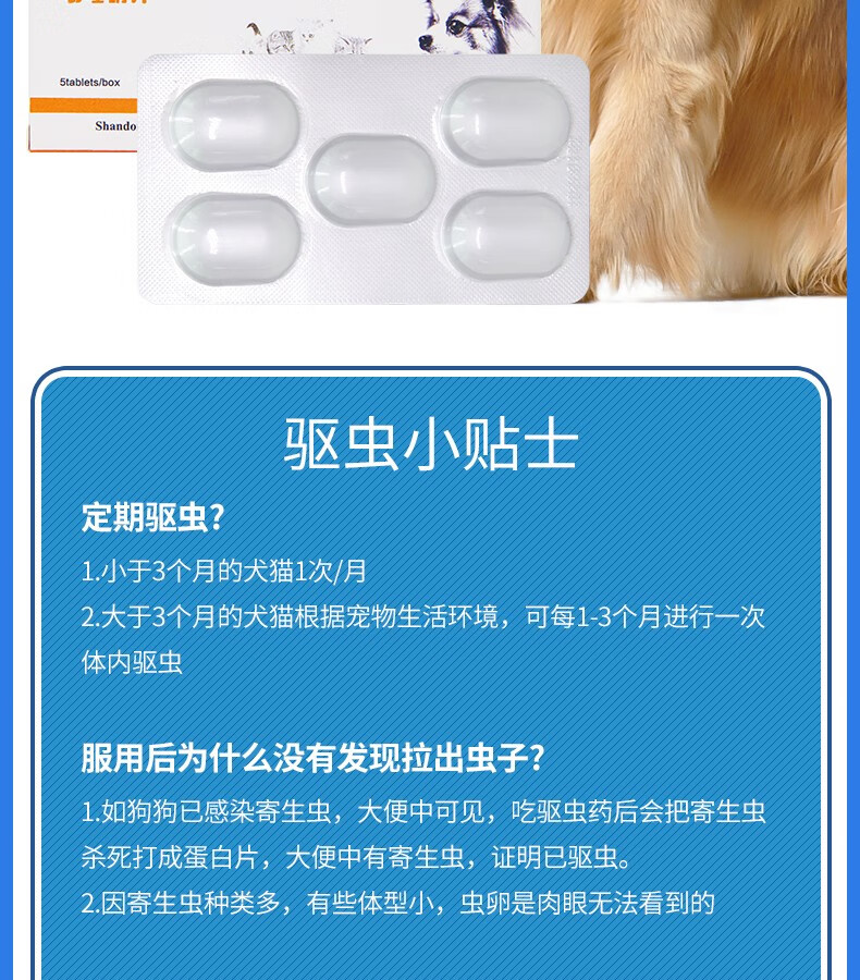 药体内除虫吡喹酮片宠物金毛边牧成幼犬猫通用驱虫打虫药吡喹酮片5片