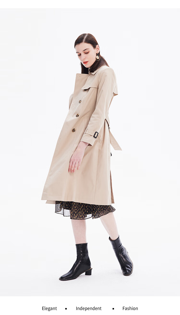 goobgsgb谷邦2022年春季新款外套中长款西装领收腰暖杏色风衣大衣女暖