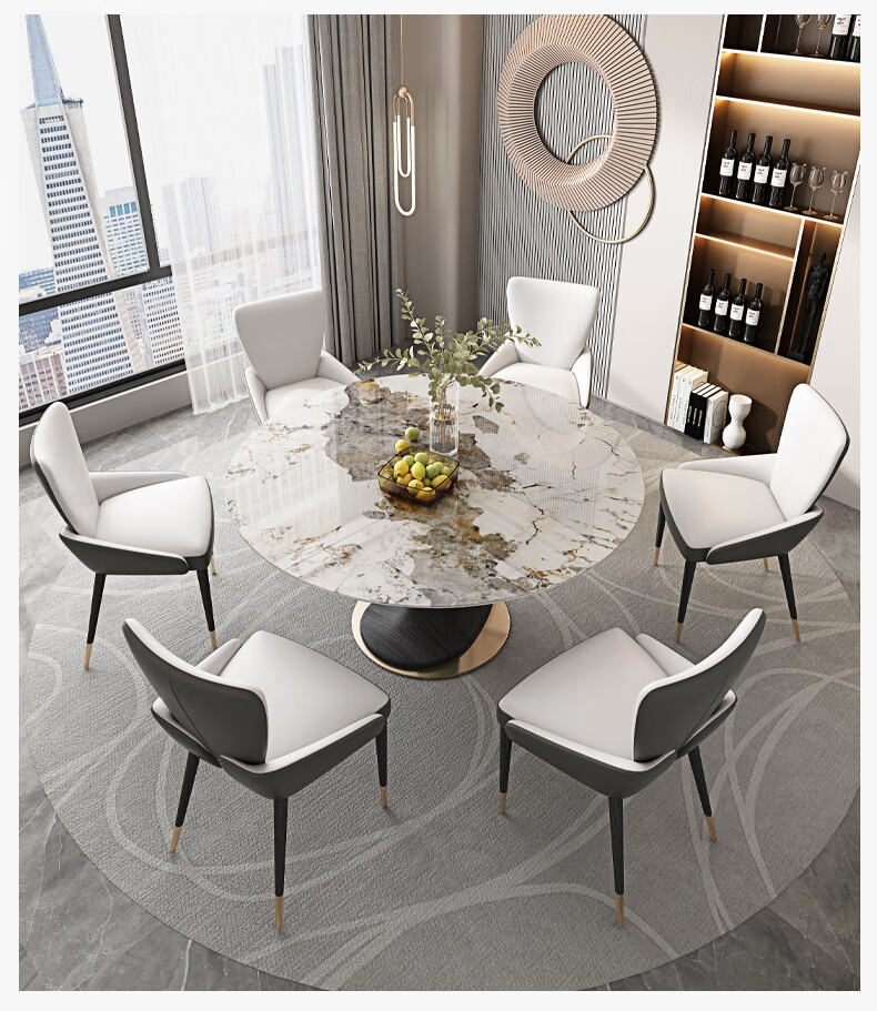 sanking餐桌轻奢岩板圆餐桌圆形大圆桌家用10人饭桌现代北欧实木圆