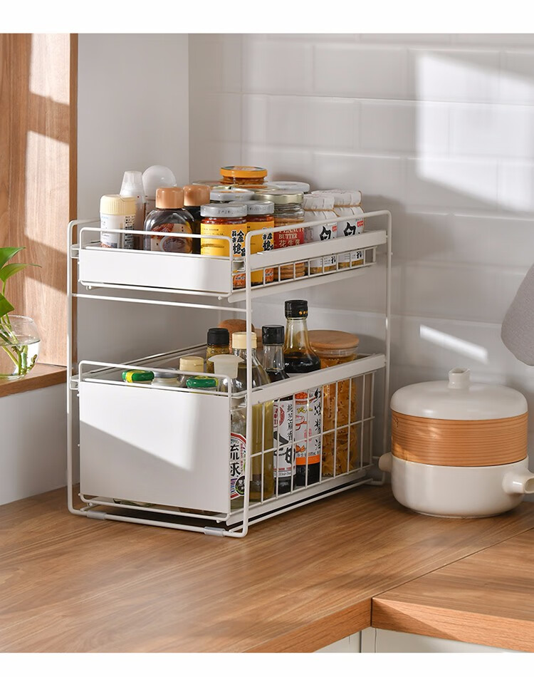 百露厨房置物架储物架调料碗碟架落地式铁艺分隔多层整理架子窄款