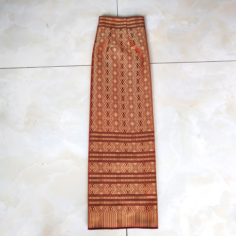 西双版纳傣族服装女泰国缅甸装一片裙筒裙金色墨绿旅游波西米纱笼长裙