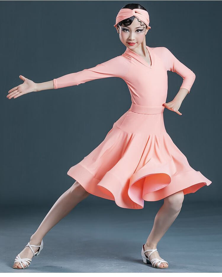 李宁同款拉丁舞服装女童少儿规定比赛服女童艺考考级服大摆裙连体练功