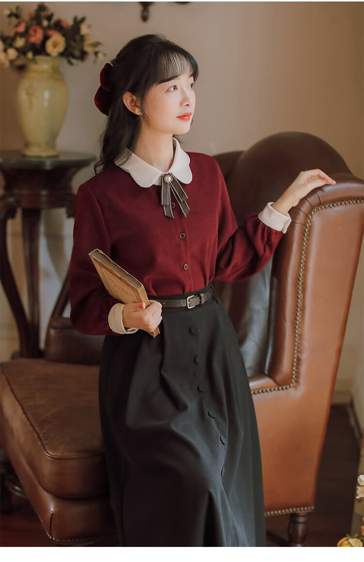 秋冬季连衣裙朗诵演讲比赛服装女民国风复古小洋装少女学生两件套 单