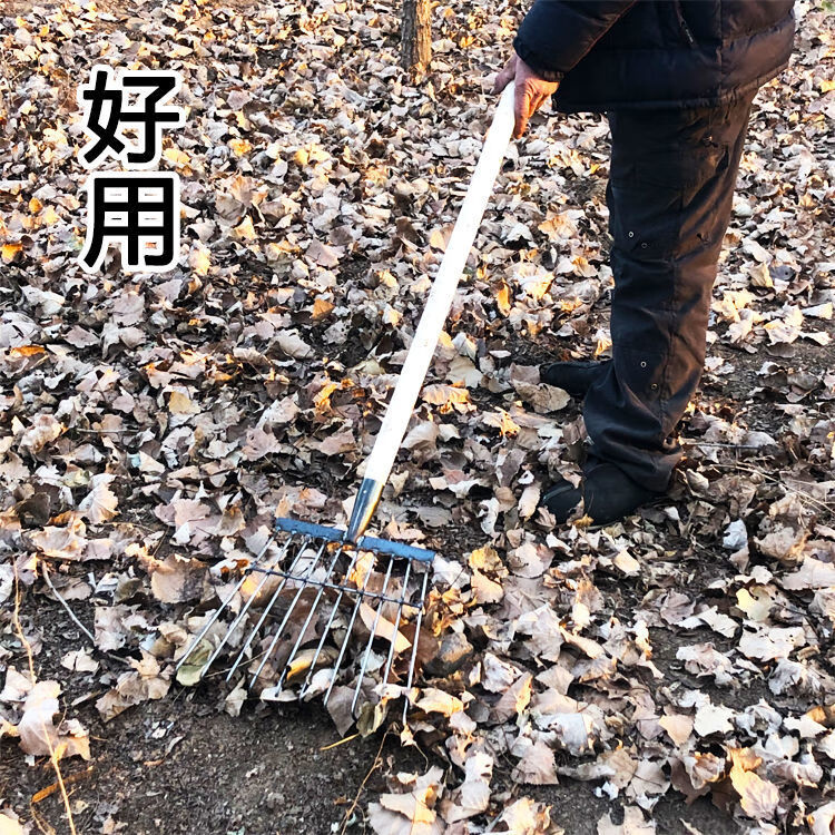 钢丝耙子搂草清落叶草耙子树叶杂物铁耙园林工具家用草坪爬子农具 八