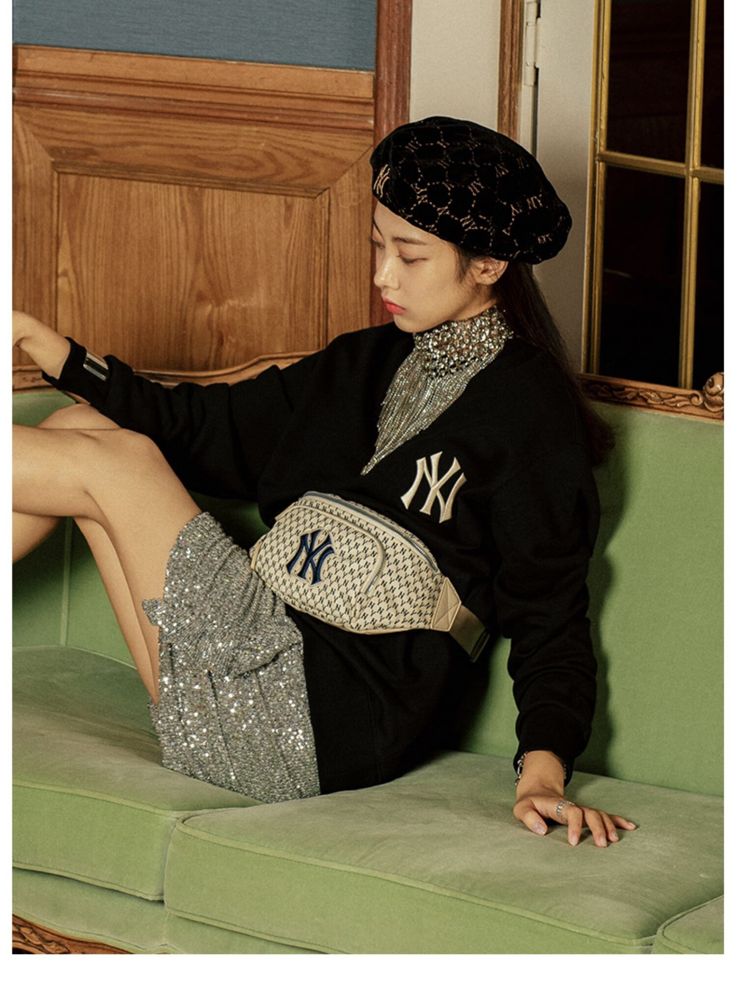 mlb洋基队ny斜挎包老花满标腰包黑色百搭运动休闲单肩包 洛杉矶道奇队