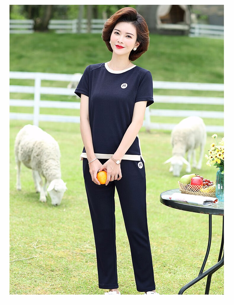QIUFULUO Women's Summer 2026 New Casual Two-Piece Set Middle-Aged and Elderly Fashionable Versatile Outfit for 50s and 60s 14