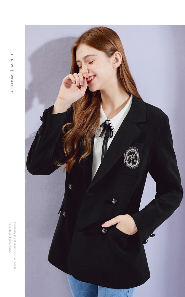 秋水伊人西装外套2020年秋新款女装英伦学院风精致双排扣西装外套