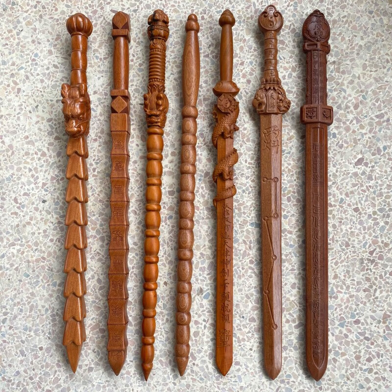 小米(ml)品质同款桃木打神鞭七星 道家用品道士法器天师 龙头九节鞭