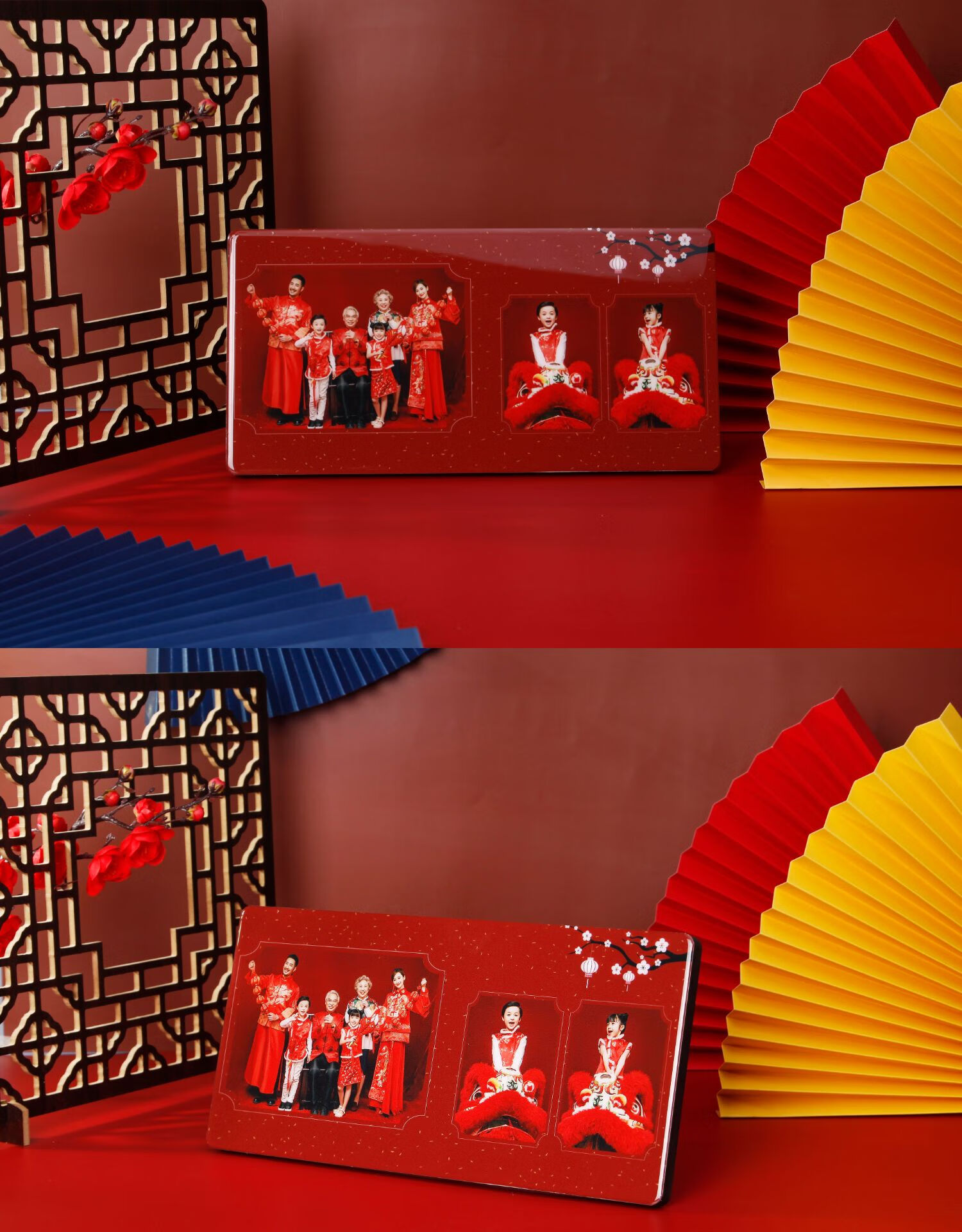 全家福相框制作长方形喜庆简约定制四宫格国风摆台新中式水晶挂墙四季