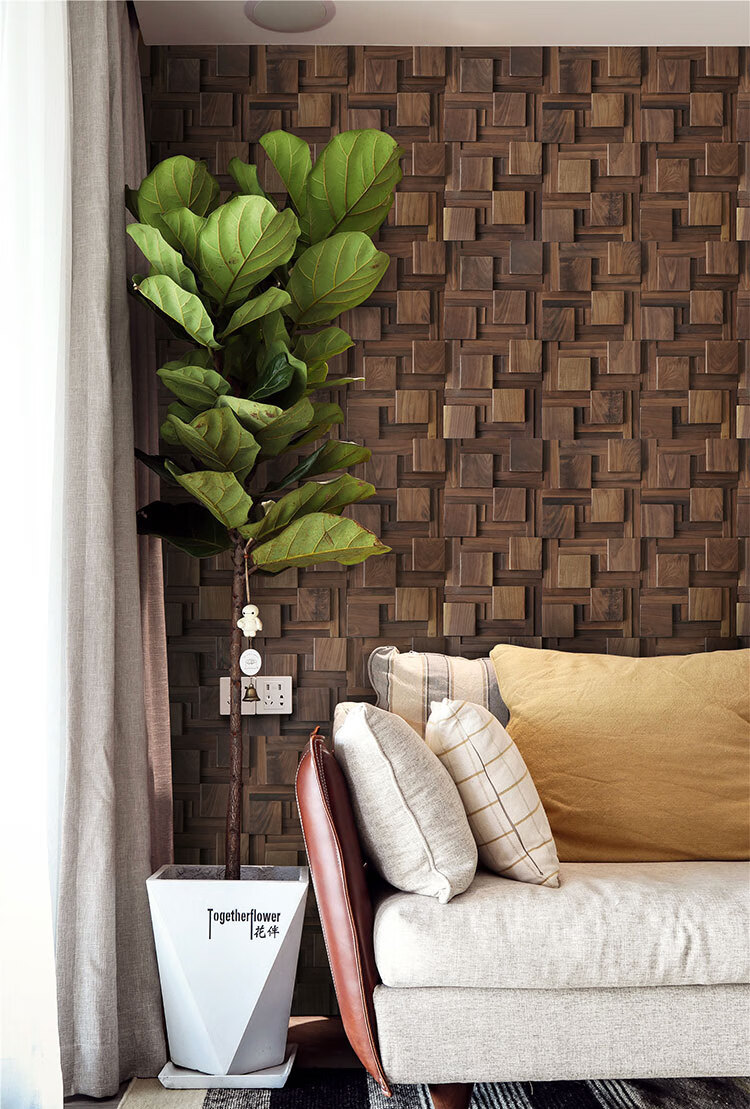 北美进口黑胡桃木原木实木木质大方块马赛克沙发电视背景墙面装饰