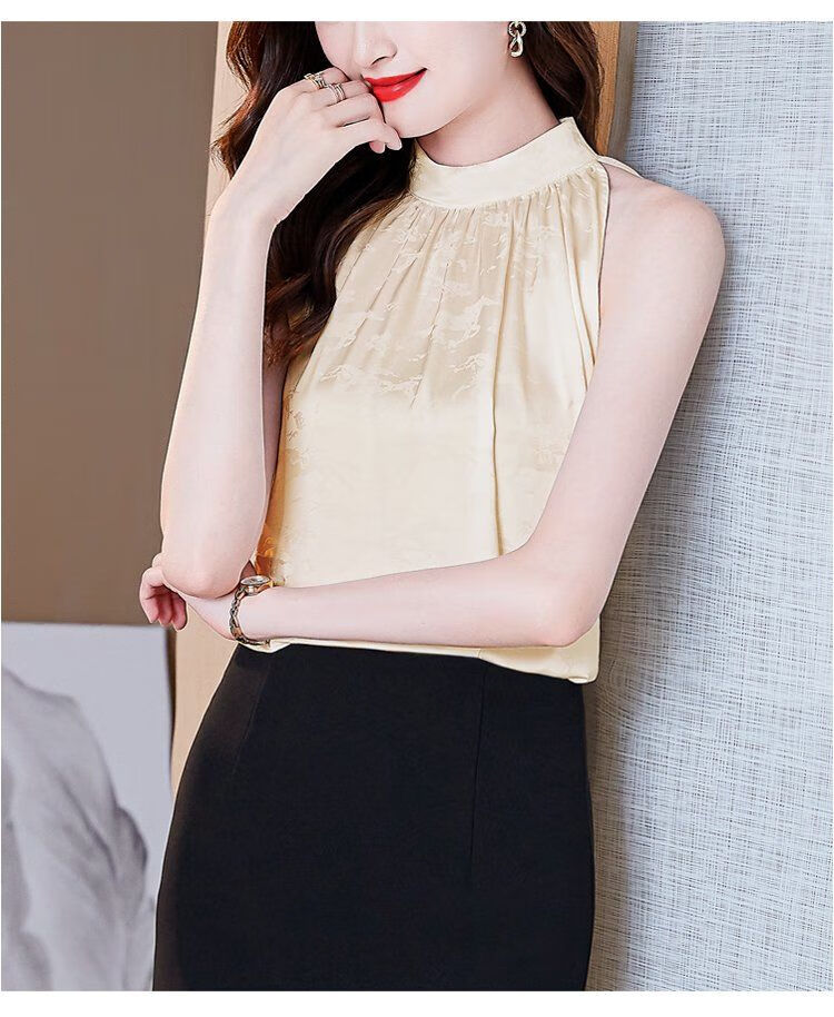 吊带背心打底薄款无袖真丝衬衫上衣女夏挂脖吊带背心桑蚕丝设计感小众