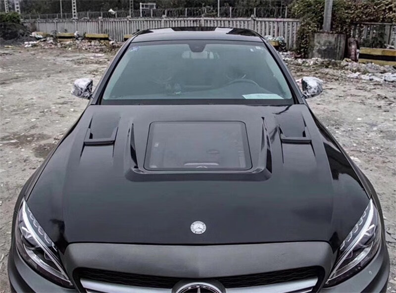 适用于w205奔驰c级c63 ccoupe改装碳纤维透明机盖引擎盖发动机罩 c级