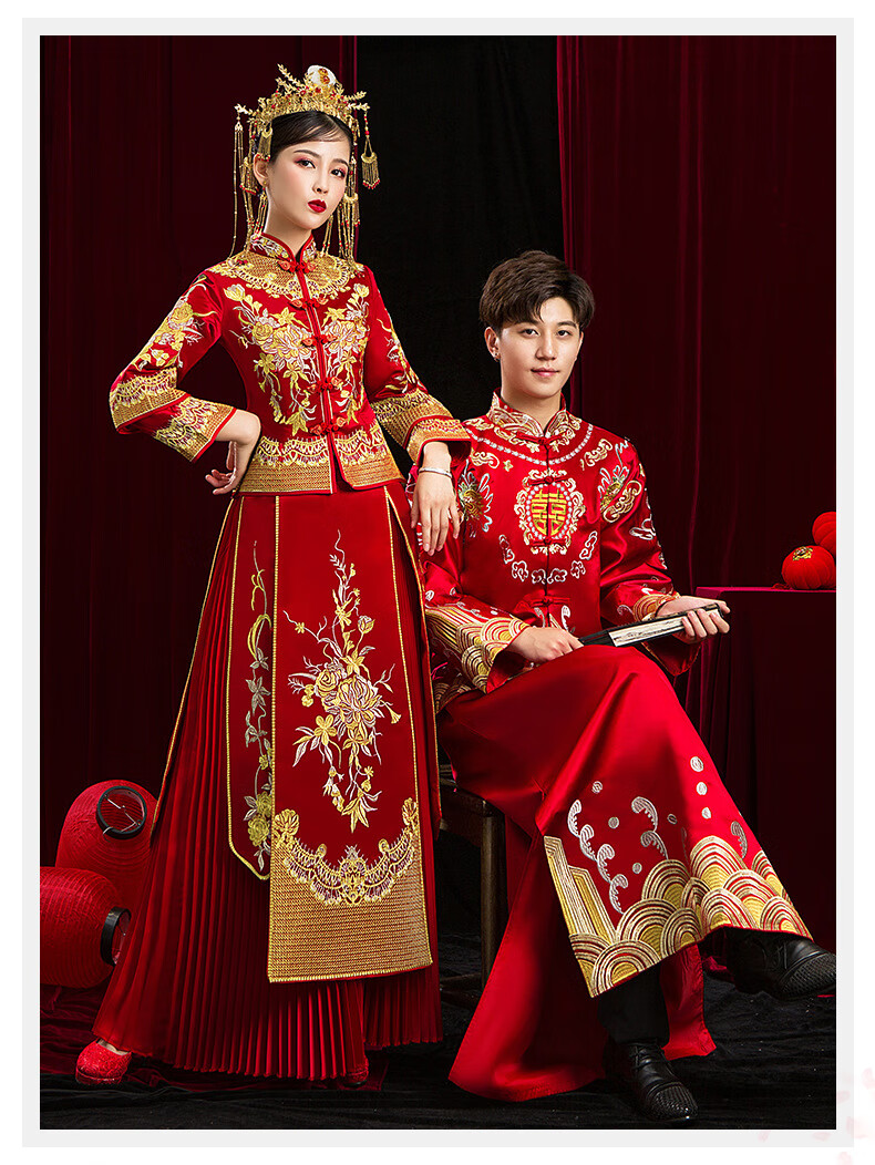 红色汉服新娘婚纱男女情侣新郎服国风礼服情侣款秀禾服新娘2020新款
