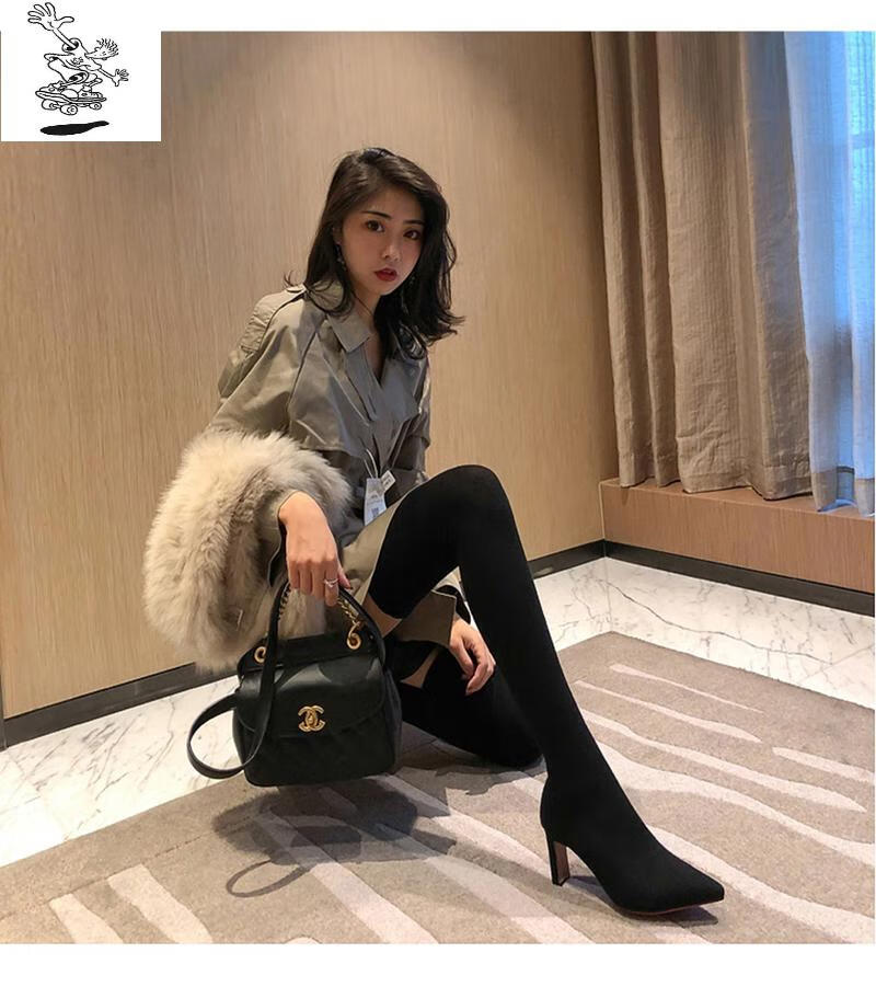 弹力袜靴女高筒过膝丝袜靴性感尖头袜子长靴瘦瘦靴红色7cm高跟款34