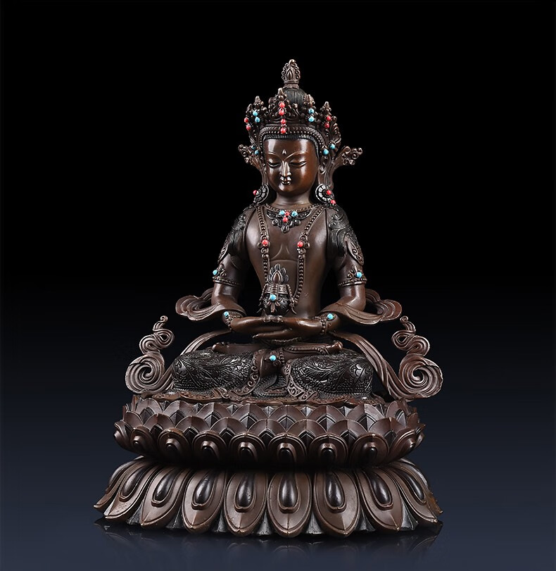 百纳源 黄铜长寿佛 藏传佛教密宗无量寿佛佛像摆件尼泊尔工艺 密宗