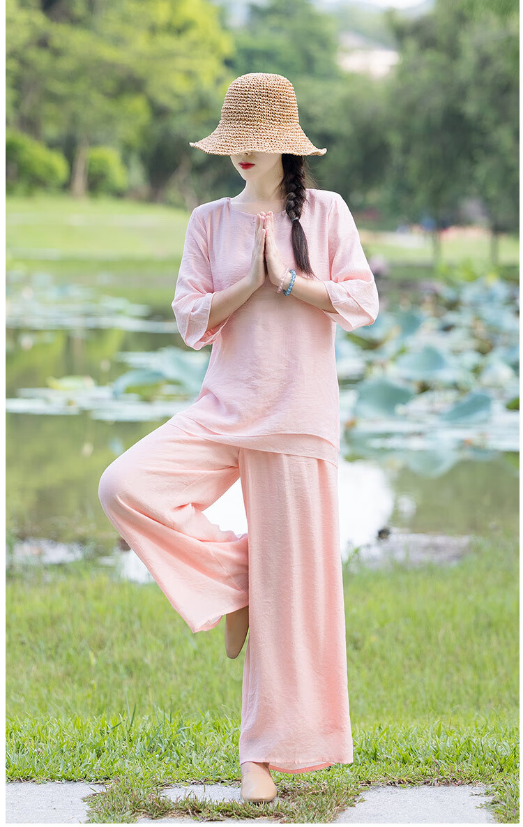 禅服女复古风套装佛系女夏天中式唐装装棉麻中国风复古禅意茶服禅修服
