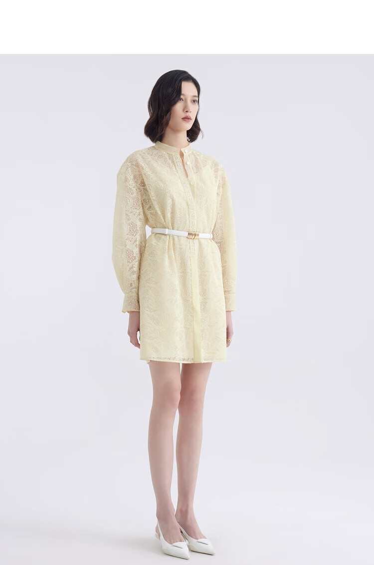 obeg欧碧倩通勤刺绣直身裙10441109浅黄155xs34