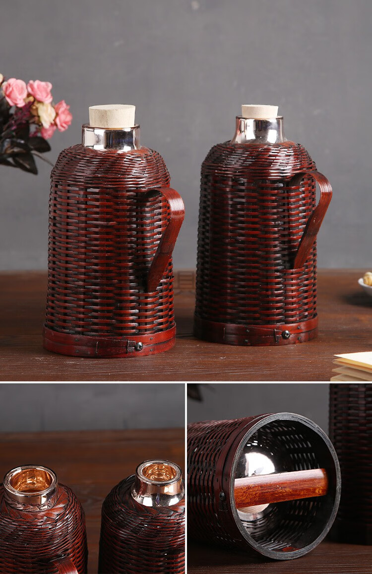 小号热水瓶家用竹编外壳老式复古传统木塞保暖壶1.