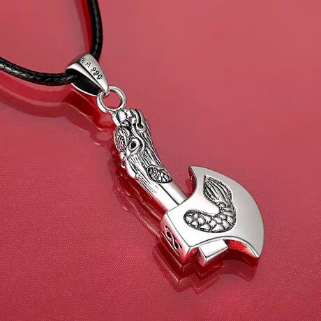 520情人节礼物999银饰斧头吊坠男士龙头斧项链龙形福斧挂坠复古龙足银