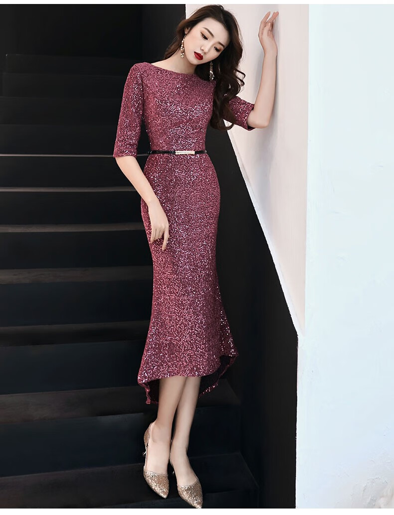 鱼尾宴会晚礼服裙子女大气高端平时可穿短款气质小个子主持人高贵红色